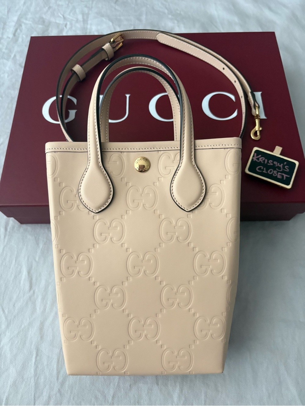 💟 GUCCI New in Box Beige Embossed Vertical Mini Leather Mini Tote - SEND OFFERS!